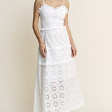 White Eyelet Lace Midi Dress