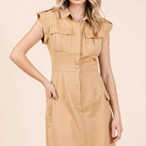 Mittoshop Cargo Pocket Half Button Mini Dress