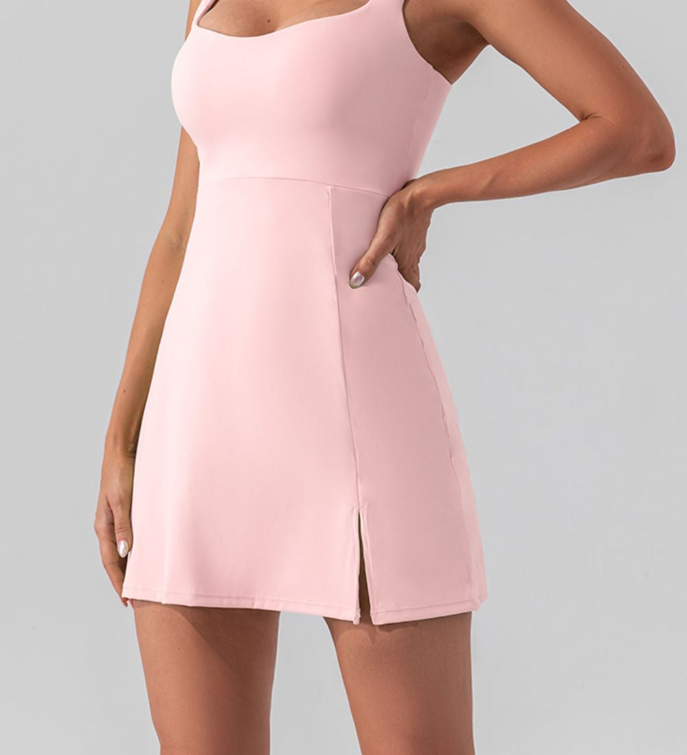 Square Neck Sleeveless Slit Mini Active Dress