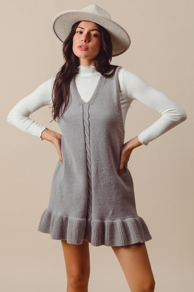 Sleeveless V Neck Ruffle Hem Rib Knit Dress Simply Chrisel Sleeveless V Neck Ruffle Hem Rib Knit Dress Simply Chrisel