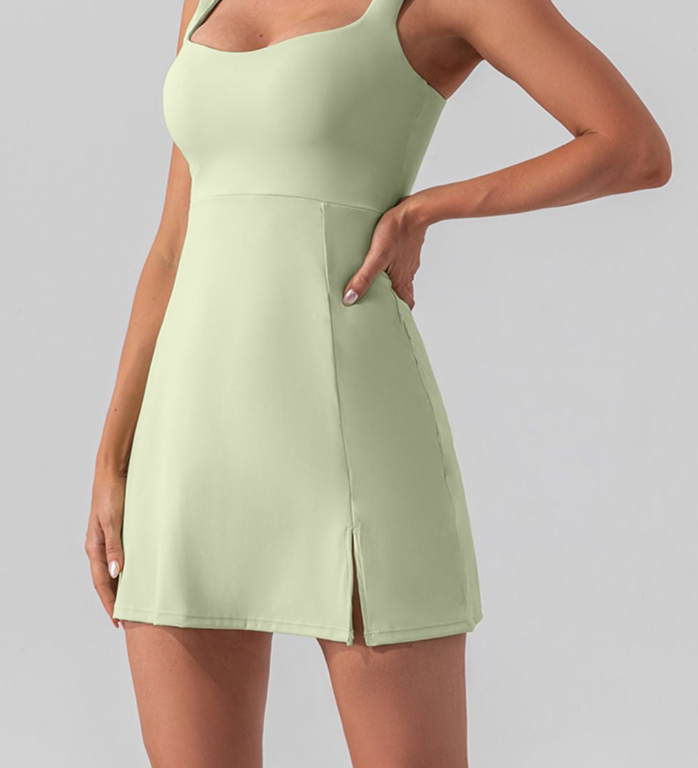 Square Neck Sleeveless Slit Mini Active Dress
