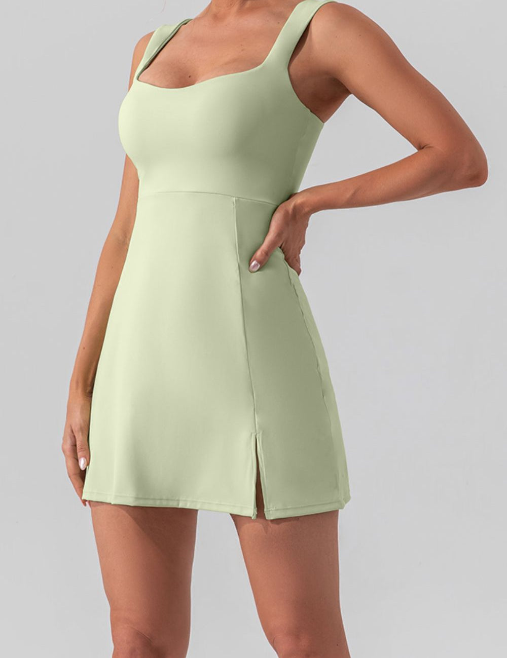 Square Neck Sleeveless Slit Mini Active Dress