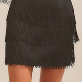 Western Side Zipper Fringe Mini Skirt