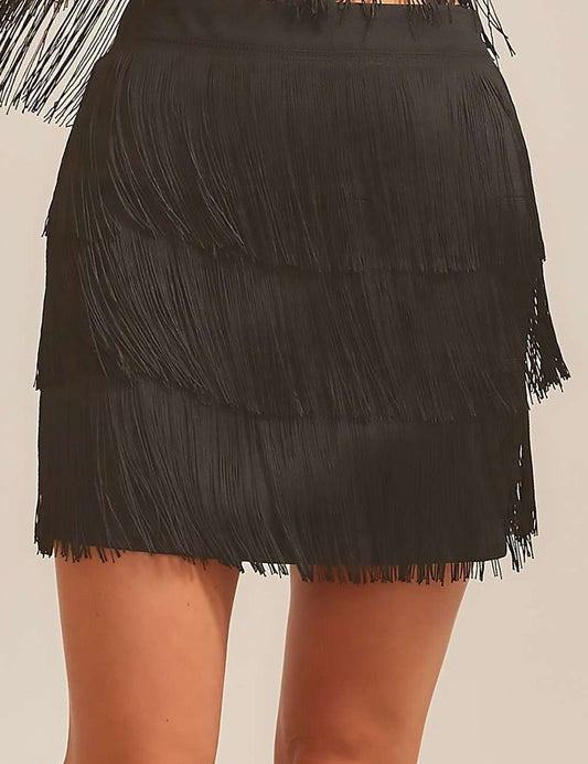 Western Side Zipper Fringe Mini Skirt