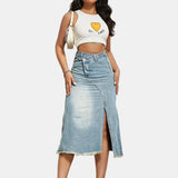 High Waist Split Denim  Skirt