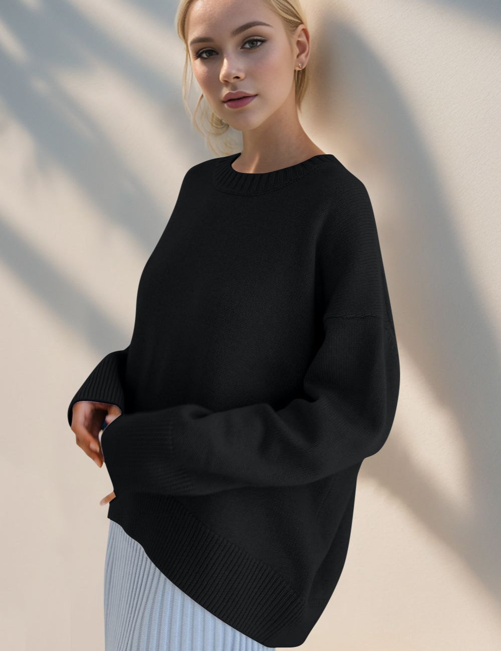 Basic Bae Round Neck Dropped Shoulder Sweater