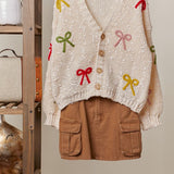 Ribbon Patched Button Down Cardigan