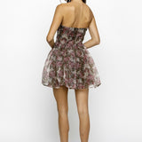 Floral Organza Strapless Mini Dress