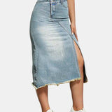 High Waist Split Denim  Skirt