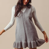 Sleeveless V Neck Ruffle Hem Rib Knit Dress