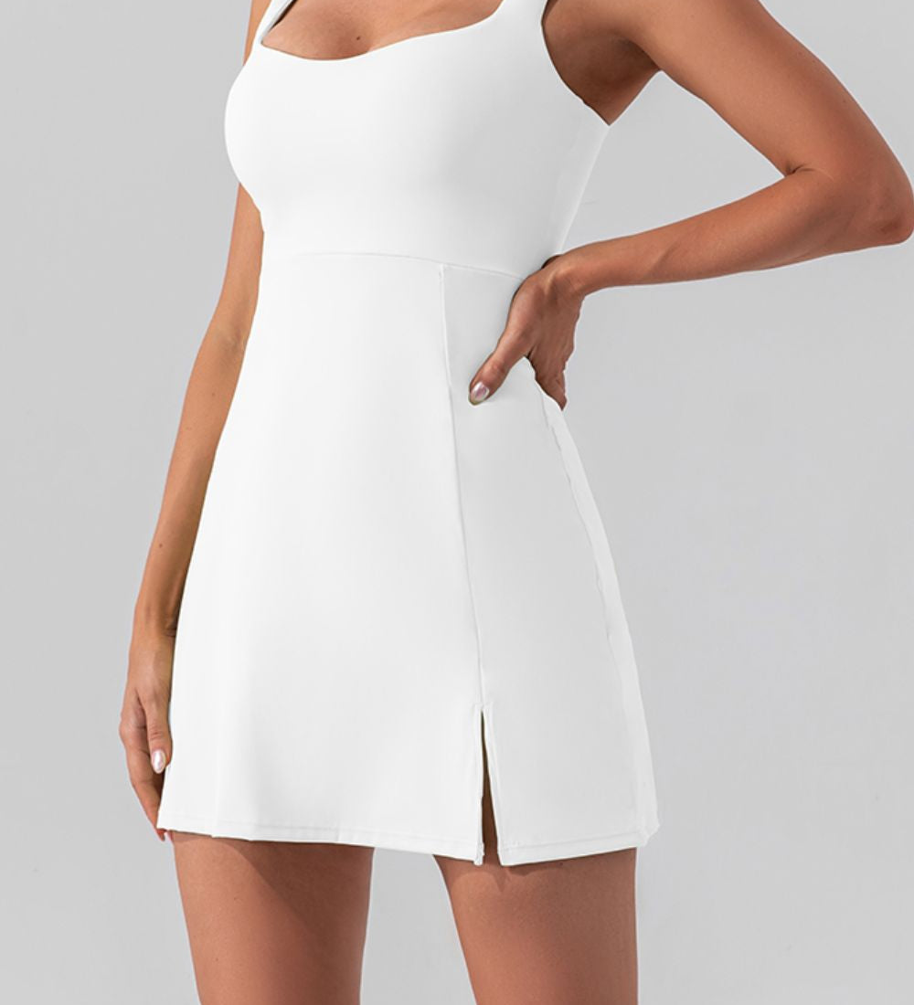 Square Neck Sleeveless Slit Mini Active Dress