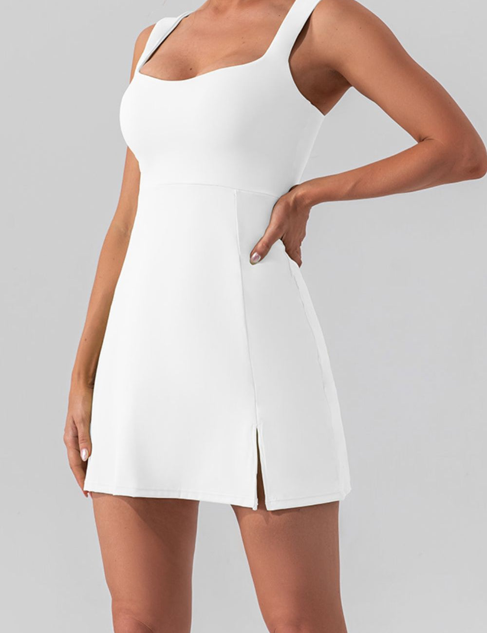 Square Neck Sleeveless Slit Mini Active Dress