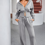 Dropped Shoulder Hoodie and Drawstring Pants Active Set