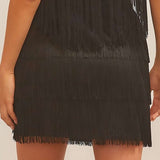 Western Side Zipper Fringe Mini Skirt