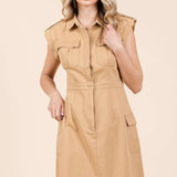 Mittoshop Cargo Pocket Half Button Mini Dress