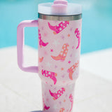 Sachet Pink Western Boot Tumbler with Straw 40oz