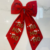 Christmas Ho Ho Jeweled Bow  Barrette Hair Clip