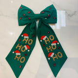 Christmas Ho Ho Jeweled Bow  Barrette Hair Clip