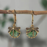 Dragonfly Crystal Dangle Earrings - Grass Green