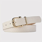 Snake Print Leather Belt - White