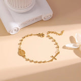 Virgin Mary & Cross Charm Golden Bracelet