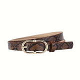 Snake Print Leather Belt - Brown