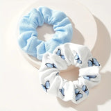 2 Butterfly Print Scrunchies - Blue