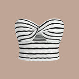 Striped Hollow Twist Collar Summer Shirt