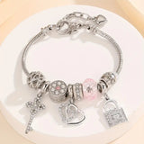 Pink Rhinestone Heart Charm Bracelet