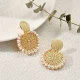 Geometric Round Pearl Earrings