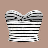 Striped Hollow Twist Collar Summer Shirt