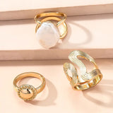 Geometric Irregular Pearl Ring Set