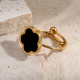 Minimalist Lucky Flower Ring - Black