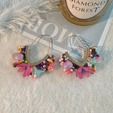 Rice Beads Flower Hoop Earrings