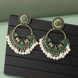 Ethnic Hollow Bell Earrings - Green