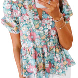 Mora Notched Neck Floral Blouse