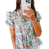 Mora Notched Neck Floral Blouse