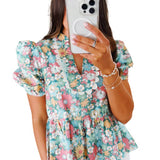 Mora Notched Neck Floral Blouse