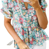 Mora Notched Neck Floral Blouse