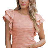 Apricot Pink  Ruffle Sleeve Top