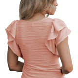 Apricot Pink  Ruffle Sleeve Top