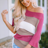 Rose Stripe Knit Half Sleeve Sweater