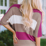 Rose Stripe Knit Half Sleeve Sweater