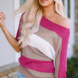 Rose Stripe Knit Half Sleeve Sweater