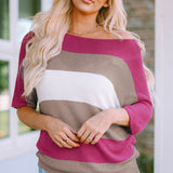 Rose Stripe Knit Half Sleeve Sweater