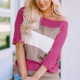 Rose Stripe Knit Half Sleeve Sweater