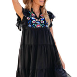 Bianca Black Floral Embroidered Mini Dress