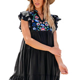 Bianca Black Floral Embroidered Mini Dress