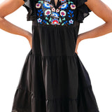 Bianca Black Floral Embroidered Mini Dress