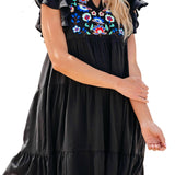 Bianca Black Floral Embroidered Mini Dress